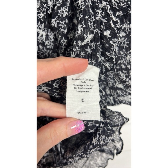 LoveShackFancy Scarlett Star Print 100% Silk Ruffle Peasant Top Size Small - Picture 7 of 11